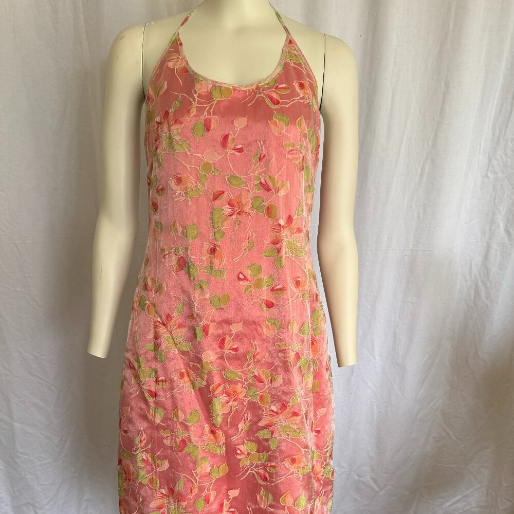 Vintage 1995 Laundry by Shelli Segal Pink Floral Halter Dress